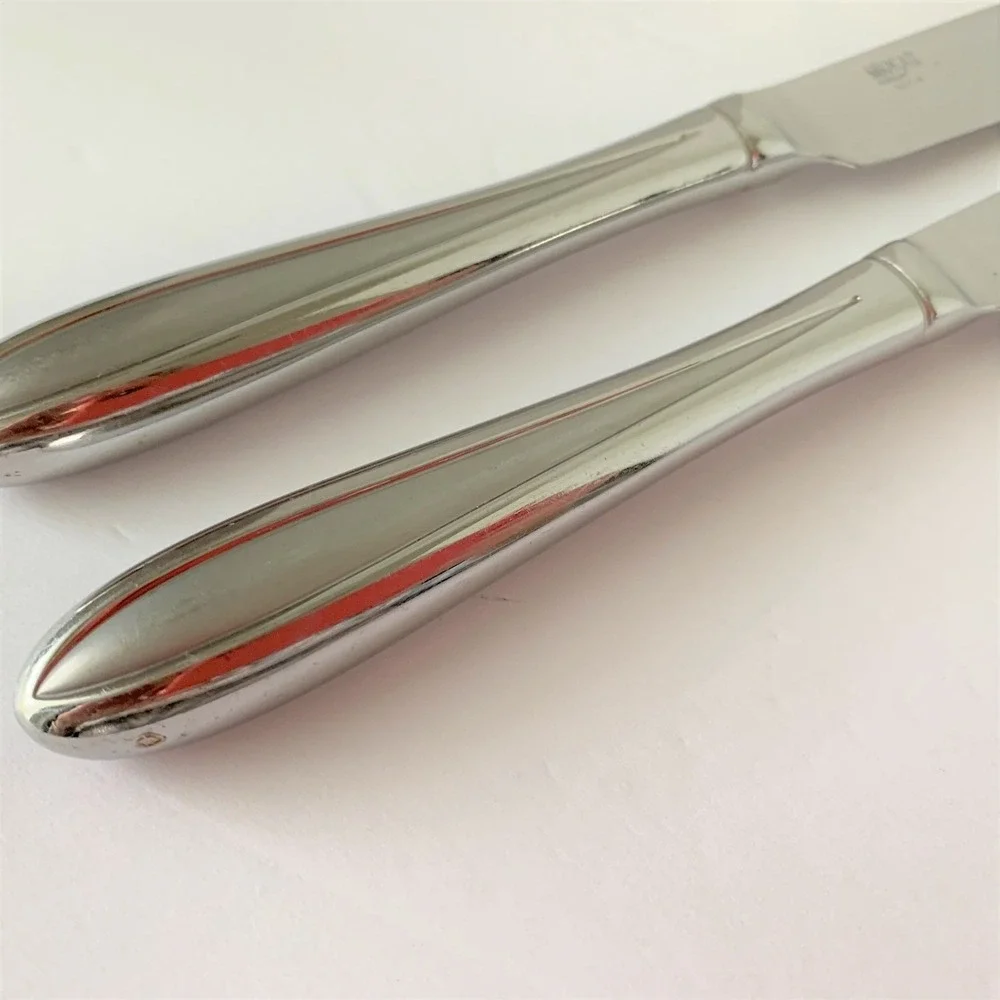 Mikasa SATIN Frost Center Stainless Steel Lot of 2 French Hollow Dinner Knives